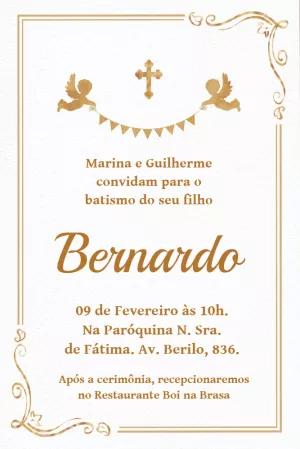 Convite de Batizado com Anjos Dourados para Editar Online