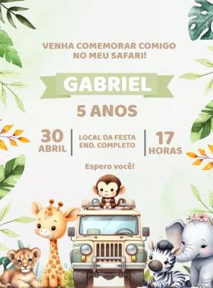 Convite Aniversário Safari com Animais para Editar Online