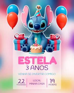 Convite de Aniversário Stitch Editável Online para Imprimir
