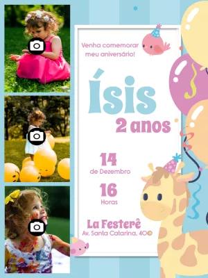 Convite de Aniversário Girafinha com Fotos para Editar Online