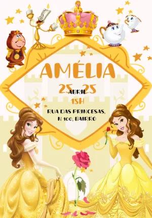 Convite Aniversário A Bela e a Fera com a Bela para Editar