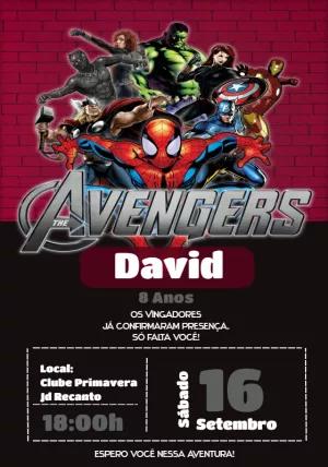 Convite de Aniversário Vingadores com Heróis para Editar