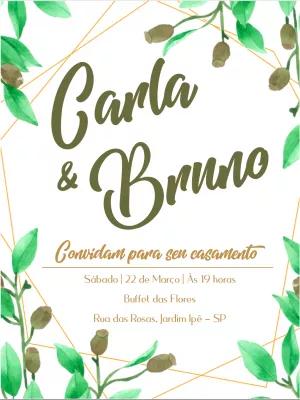 Convite de Casamento Folhagens para Editar Online