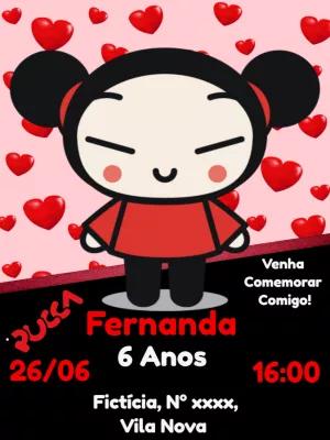 Convite de Aniversário Pucca com Corações para Editar Online