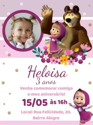 Convite de Aniversário Masha e o Urso com Foto para Editar