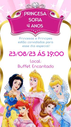 Convite de Aniversário Princesas Disney para Editar Online
