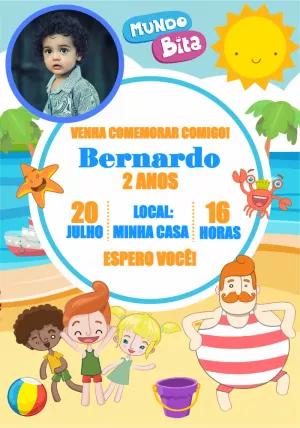 Convite Aniversário Mundo Bita Praia com Foto para Editar Online