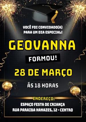 Convite de Formatura Elegante Preto e Dourado para Editar Online