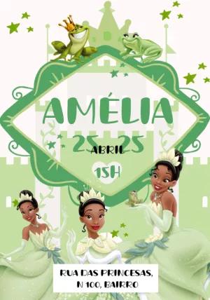 Convite Aniversário A Princesa e o Sapo para Editar Online