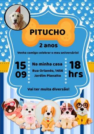 Convite de Aniversário Pet Cachorro com Foto para Editar Online