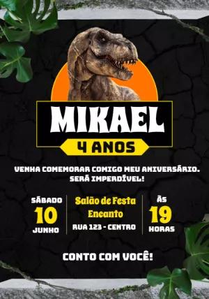 Convite de Aniversário Dinossauro T-Rex para Editar Online