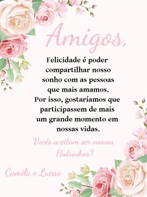 Convite Padrinhos de Casamento Floral para Editar Online