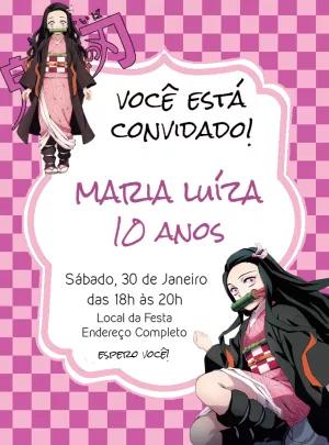 Convite de Aniversário Demon Slayer Nezuko para Editar Online