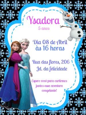 Convite de Aniversário Frozen com Personagens para Editar
