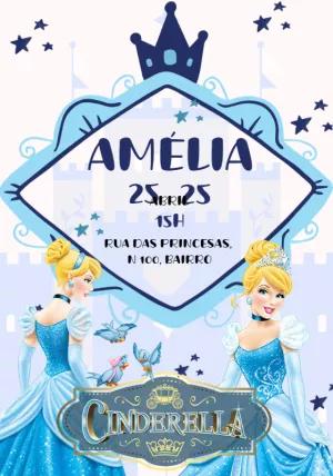 Convite Aniversário Cinderela Princesa para Editar Online