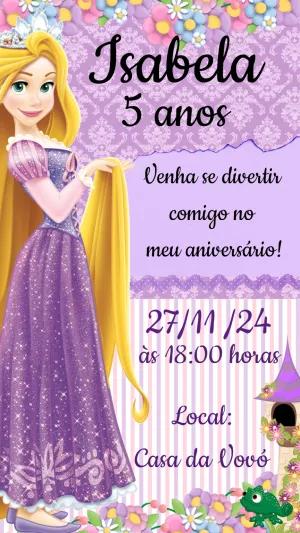 Convite Aniversário Enrolados com a Rapunzel para Editar Online