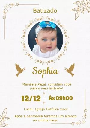 Convite de Batizado com Foto Delicado para Editar Online