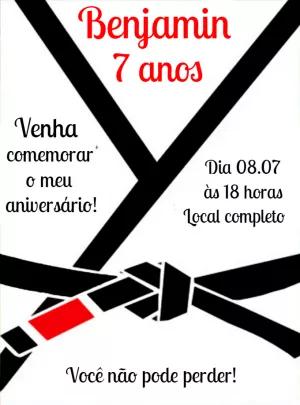 Convite Aniversário Jiu Jitsu com Faixa Preta para Editar Online
