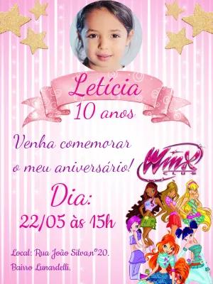 Convite de Aniversário Winx Club com Foto para Editar Online