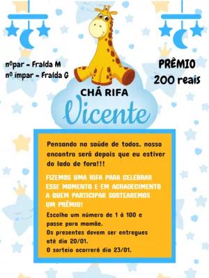 Convite Chá Rifa Girafinha Fofa para Editar Online