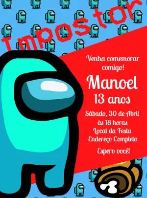Convite Aniversário Among Us com Impostor para Editar Online