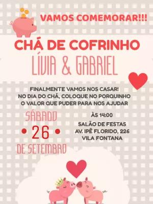 Convite Chá de Cofrinho Casamento com Porquinhos para Editar