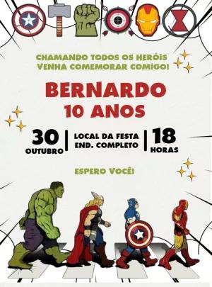 Convite Aniversário Vingadores Heróis para Editar Online