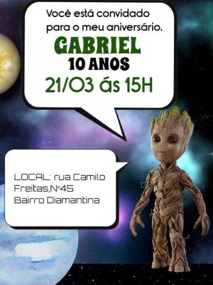 Convite de Aniversário Baby Groot com Tema Espaço para Editar