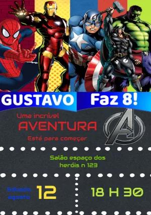 Convite Aniversário Vingadores com Heróis para Editar Online