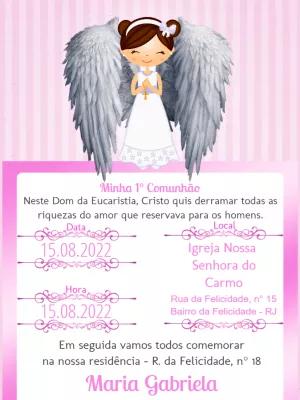 Convite Primeira Eucaristia Menina Anjo para Editar Online