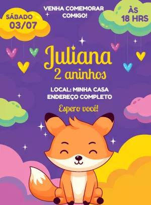 Convite de Aniversário Raposinha Fofa para Editar Online