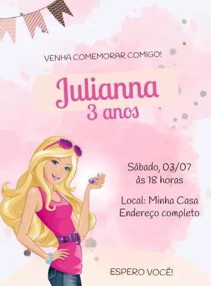 Convite de Aniversário Barbie para Editar Online