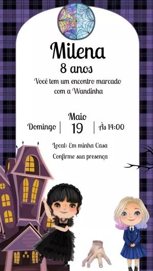 Convite Aniversário Wandinha Addams para Editar Online