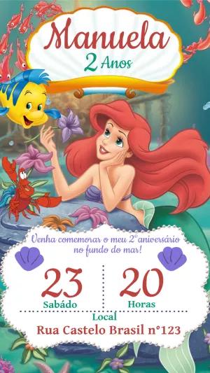 Convite Aniversário Pequena Sereia Ariel para Editar Online