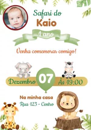 Convite de Aniversário Safari Baby com Foto para Editar Online