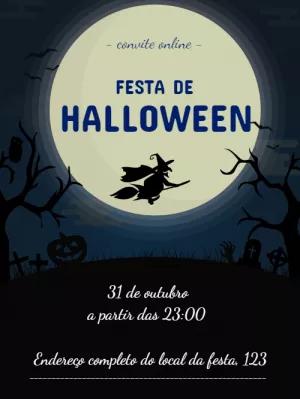 Convite de Halloween com Bruxa e Lua Cheia para Editar Online