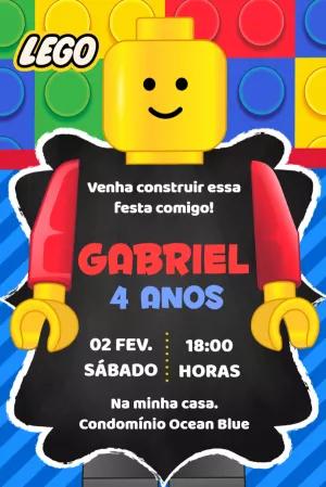 Convite de Aniversário Lego com Boneco para Editar Online