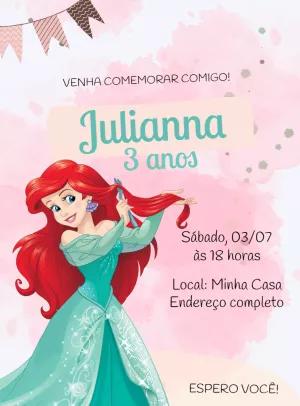 Convite de Aniversário Ariel Pequena Sereia para Editar Online