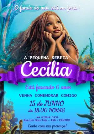 Convite Aniversário A Pequena Sereia Negra para Editar Online