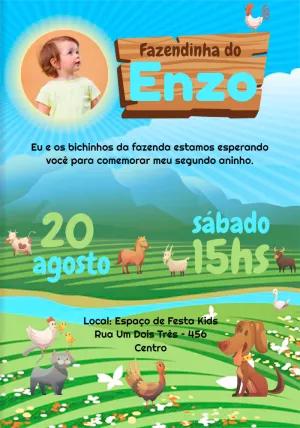 Convite Aniversário Fazendinha com Foto para Editar Online