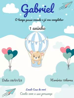 Convite Aniversário Ursinho Baloeiro para Editar Online