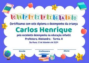 Certificado Escolar Infantil Colorido para Editar Online