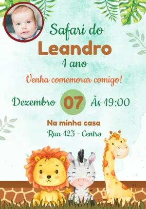 Convite Aniversário Safari Baby com Foto para Editar Online