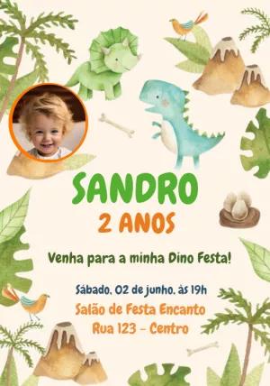 Convite Aniversário Dino Baby com Foto para Editar Online