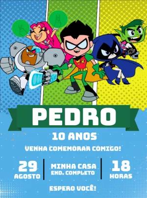 Convite de Aniversário Jovens Titãs para Editar Online Grátis