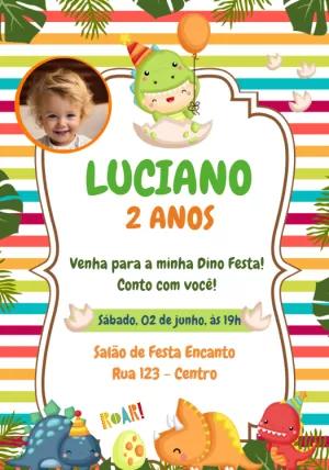 Convite Aniversário Dino Baby com Foto para Editar Online