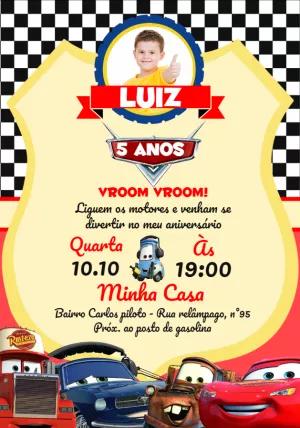 Convite de Aniversário Carros com Foto para Editar Online