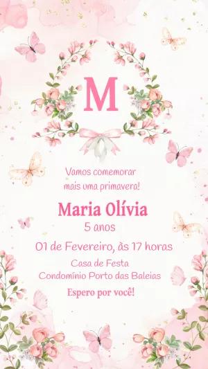 Convite Aniversário Jardim Encantado com Flores para Editar