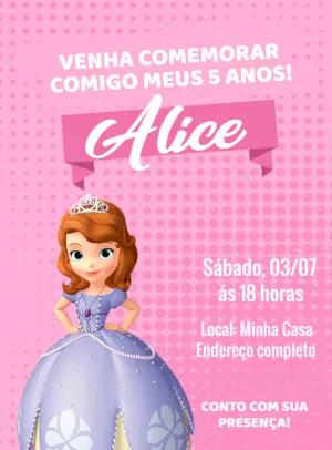 Convite Aniversário Princesa Sofia Editável Online