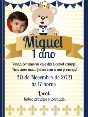 Convite Aniversário Ursinho Príncipe com Foto para Editar Online